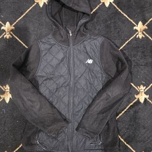New Balance Quilted Jacket Women's Activewear Black Full Zip Hooded Size Large
